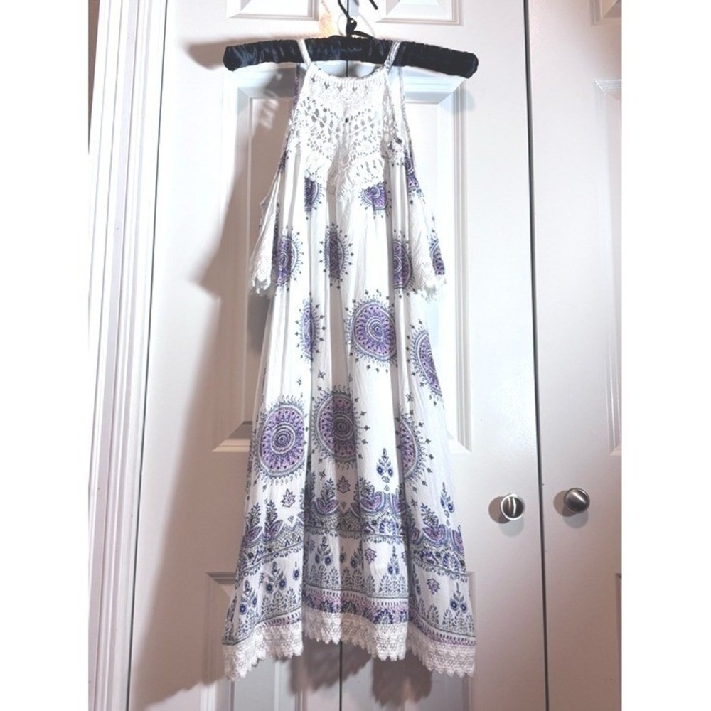 Listicle Paisley Boho Dress Medium Cold Shoulder Pocket Midi Festival Dress